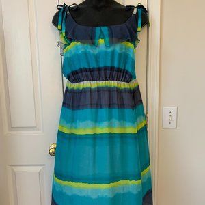 Old Navy Water Color Print Shoulder Tie Midi Dress